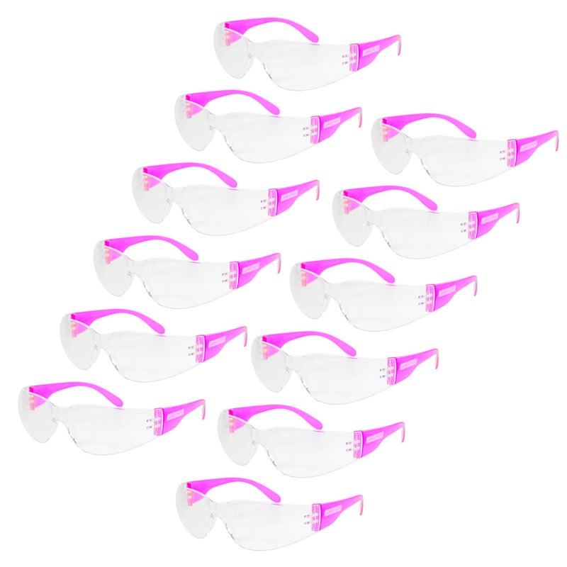 JORESTECH Eyewear Protective Safety Glasses, Polycarbonate Impact Resistant Lens Pack of 12 (Clear, Pink) - Image 1